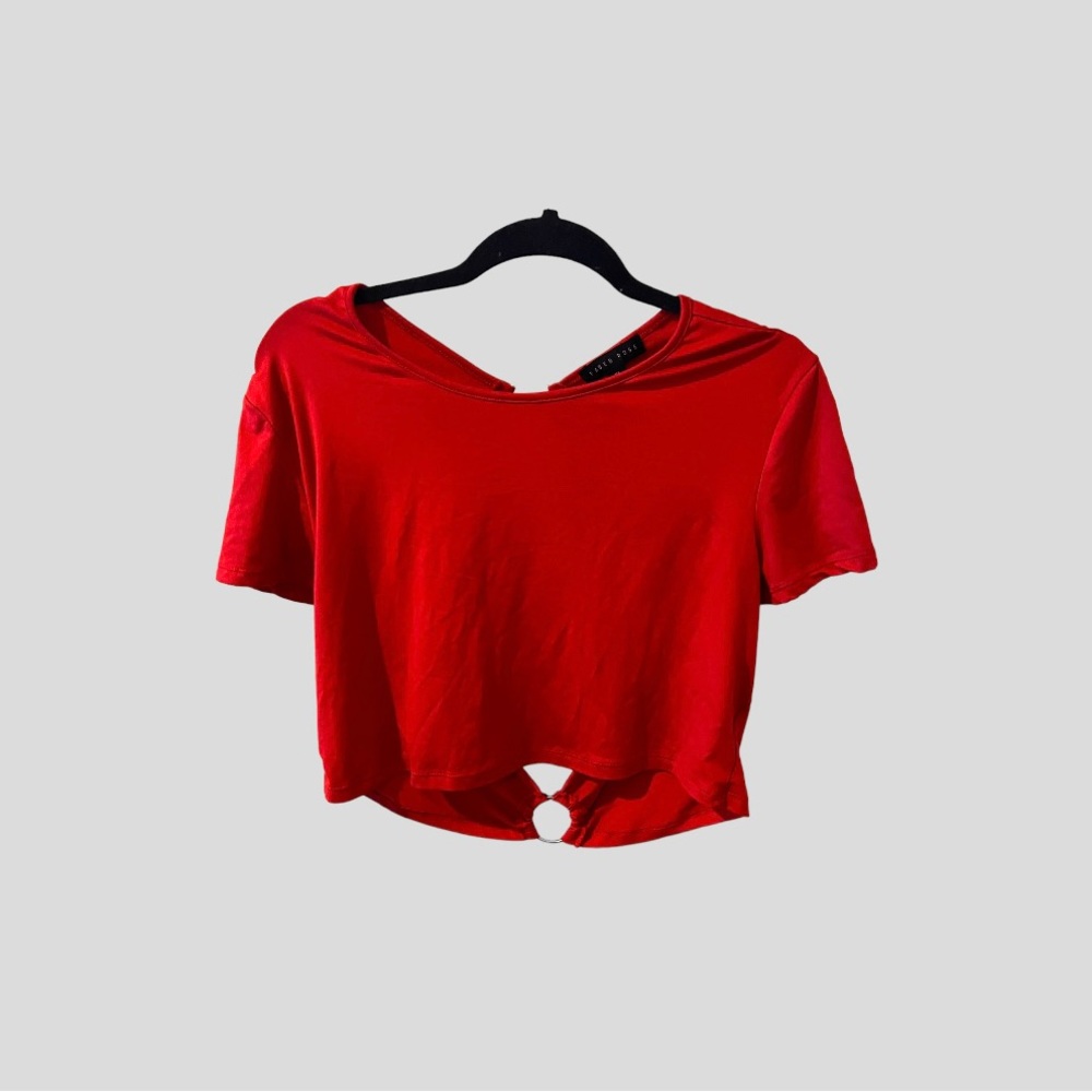Red open back crop top